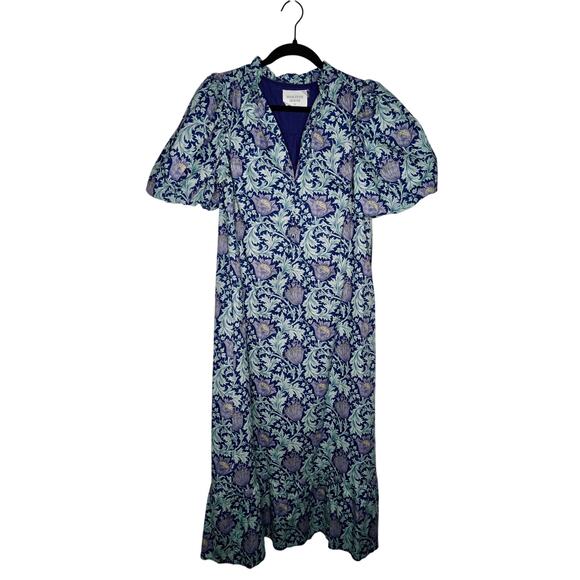 Hyacinth House Multi Blue Leafy Floral Mimi Midi Dress Sz M - Picture 3 of 5